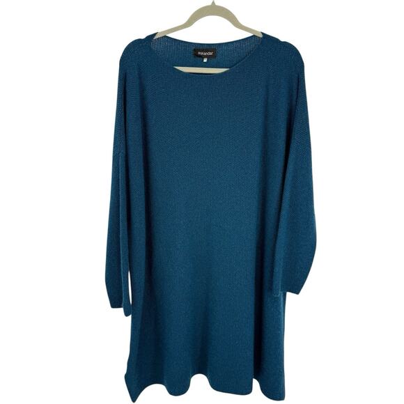 Eskandar Cashmere 3/4 Sleeve Long Tunic Sweater O/S One size Dark Teal - Picture 6 of 12